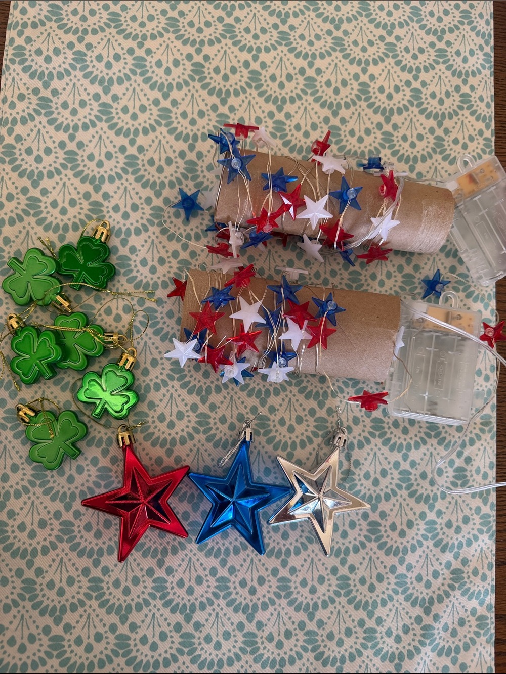 Star String Lights and Ornaments - Red, White, Blue and St. Patrick’s Day